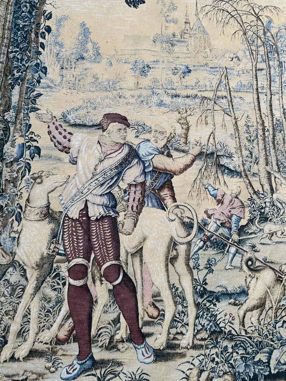 Bonito tapiz francés vintage estilo Aubusson estampado a mano diseño medieval en venta 6