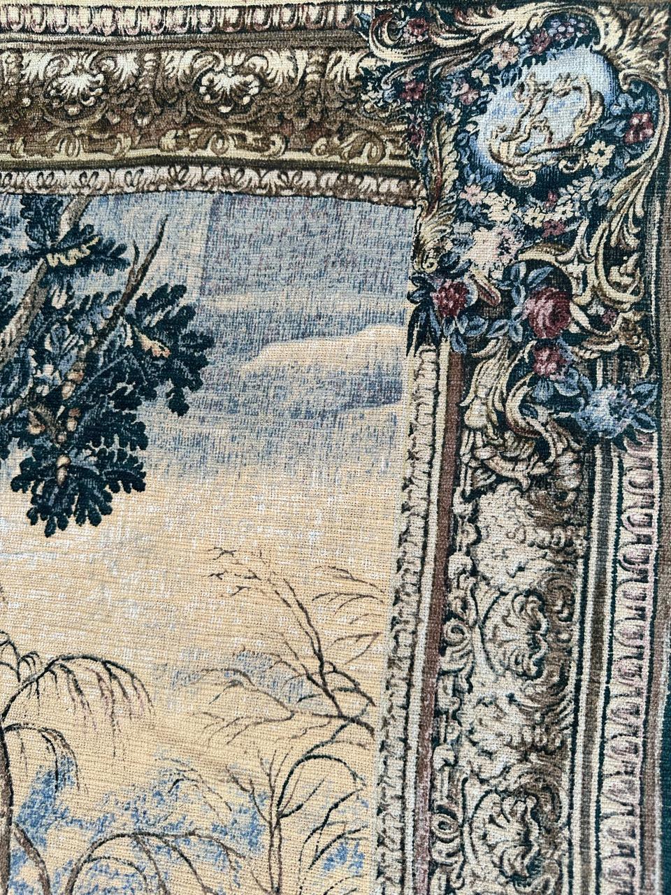Bonito tapiz francés vintage estilo Aubusson estampado a mano diseño medieval en venta 7