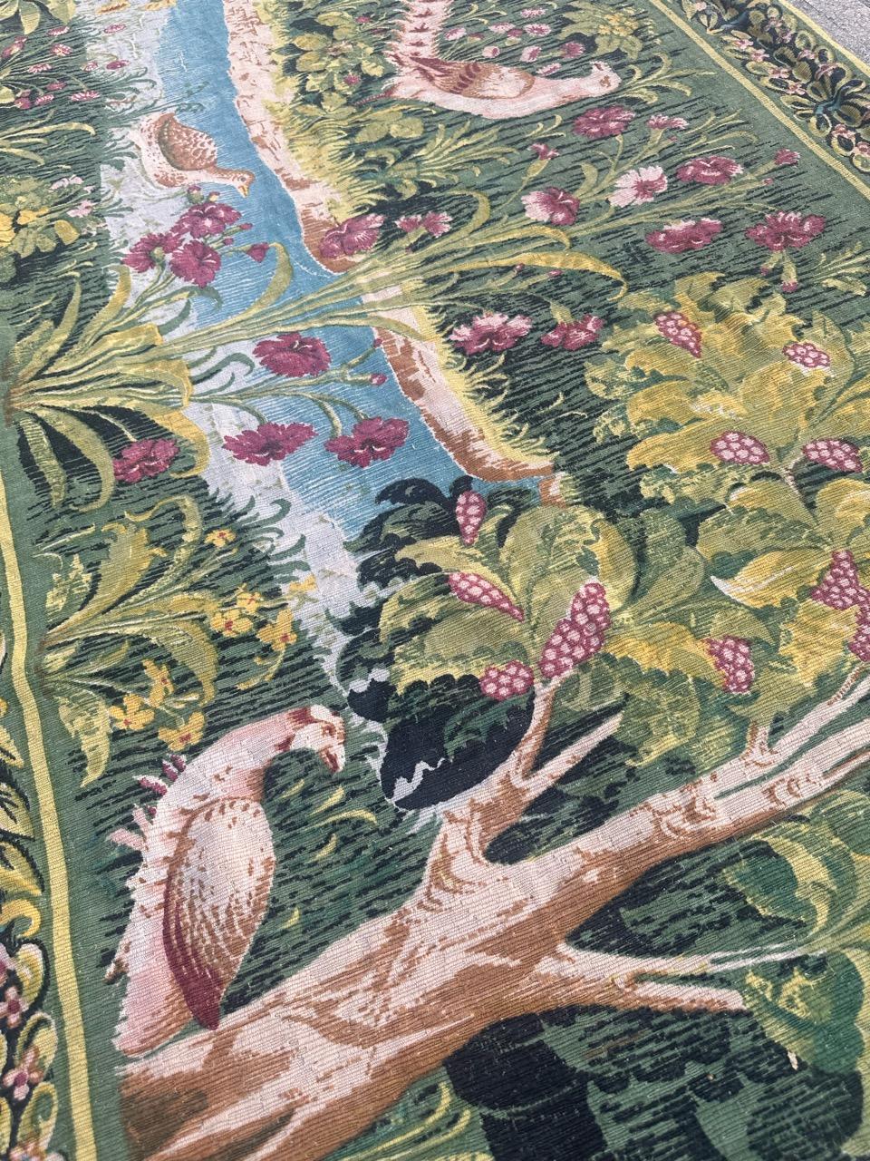 Bonito tapiz francés vintage estilo Aubusson estampado a mano, diseño medieval en venta 9