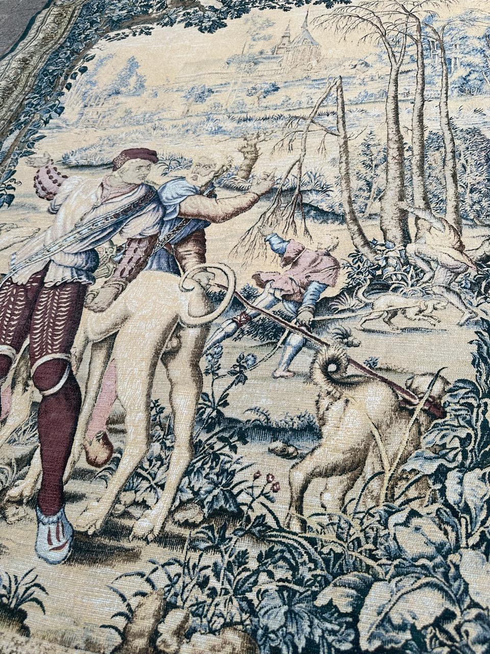Bonito tapiz francés vintage estilo Aubusson estampado a mano diseño medieval en venta 9