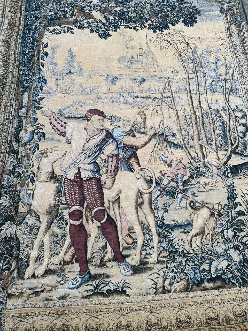 Bonito tapiz francés vintage estilo Aubusson estampado a mano diseño medieval en venta 10