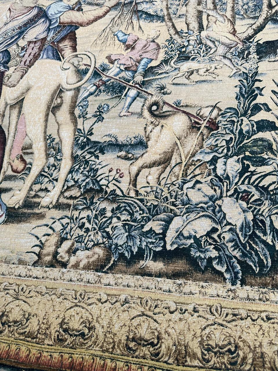 Bonito tapiz francés vintage estilo Aubusson estampado a mano diseño medieval en venta 12