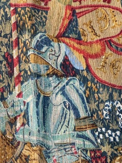 Pretty vintage French Aubusson style hand printed tapestry medieval design