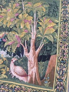 Pretty vintage French Aubusson style hand printed tapestry, medieval design