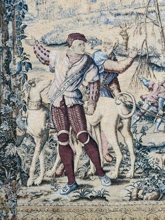 Pretty vintage French Aubusson style hand printed tapestry medieval design