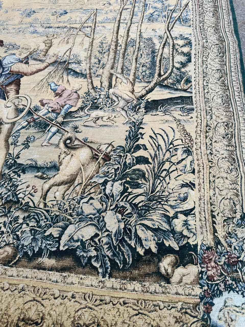 Bonito tapiz francés vintage estilo Aubusson estampado a mano diseño medieval en venta 13