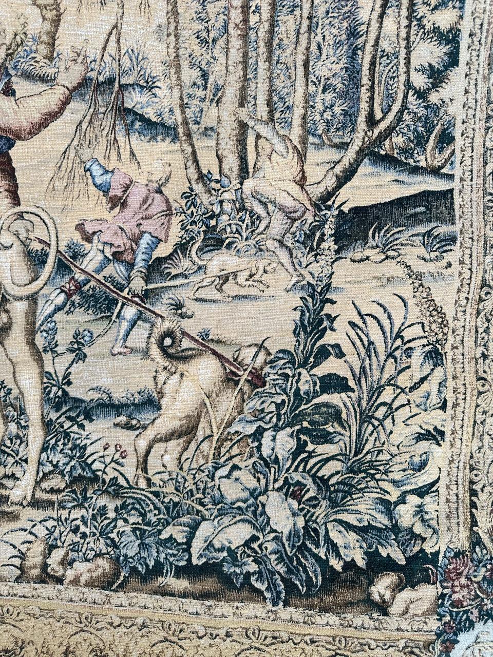 Bonito tapiz francés vintage estilo Aubusson estampado a mano diseño medieval Francés en venta