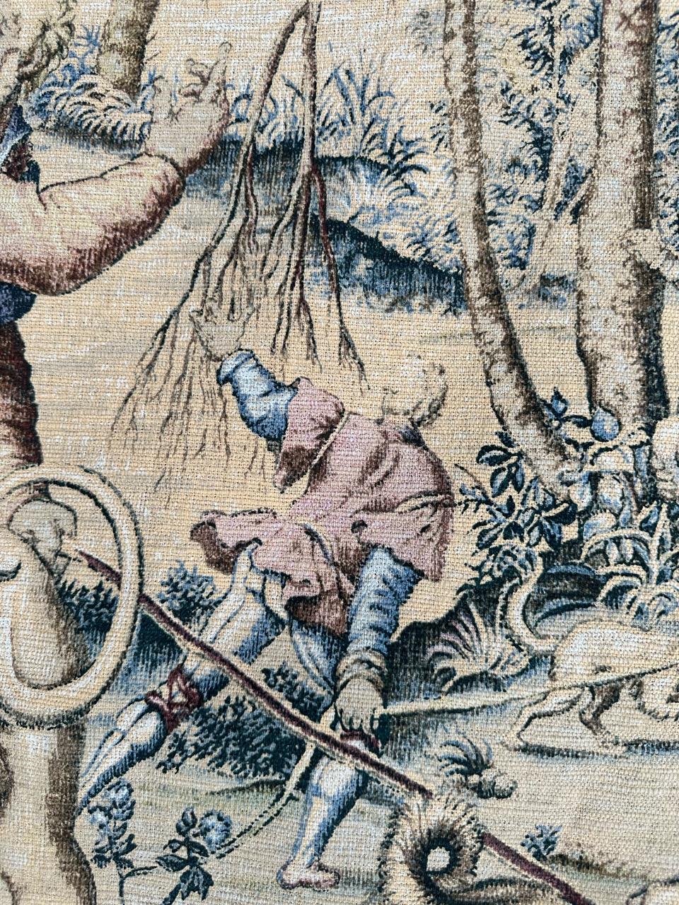 Bonito tapiz francés vintage estilo Aubusson estampado a mano diseño medieval Pintado a mano en venta
