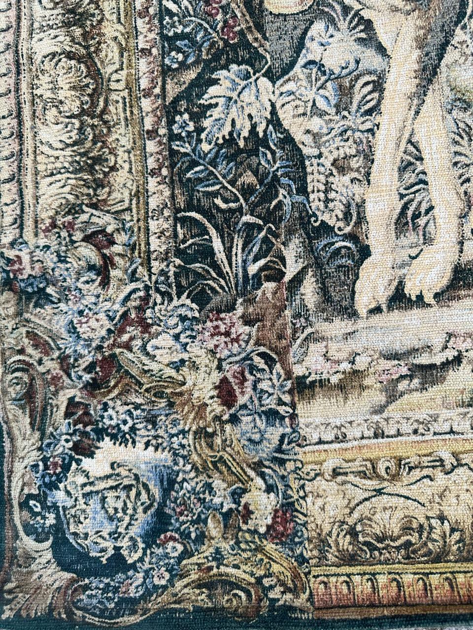 Bonito tapiz francés vintage estilo Aubusson estampado a mano diseño medieval siglo XX en venta