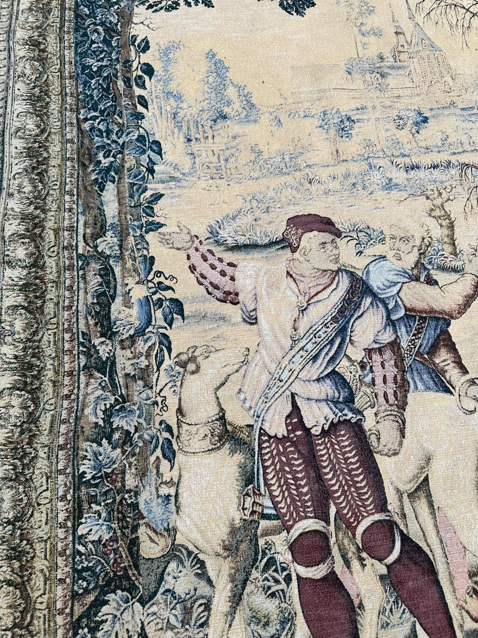 Bonito tapiz francés vintage estilo Aubusson estampado a mano diseño medieval Lana en venta
