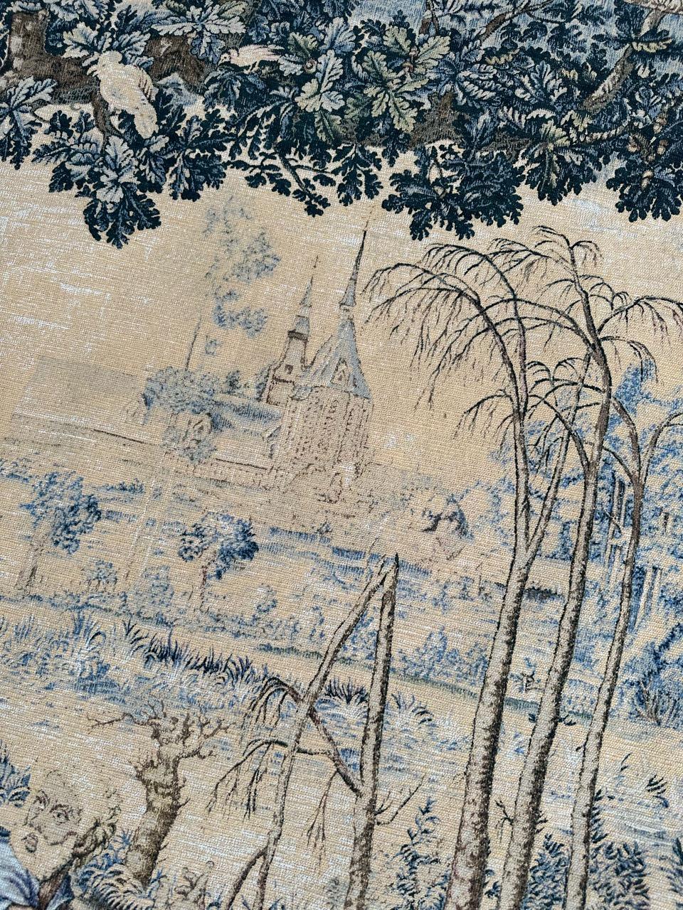 Bonito tapiz francés vintage estilo Aubusson estampado a mano diseño medieval en venta 1