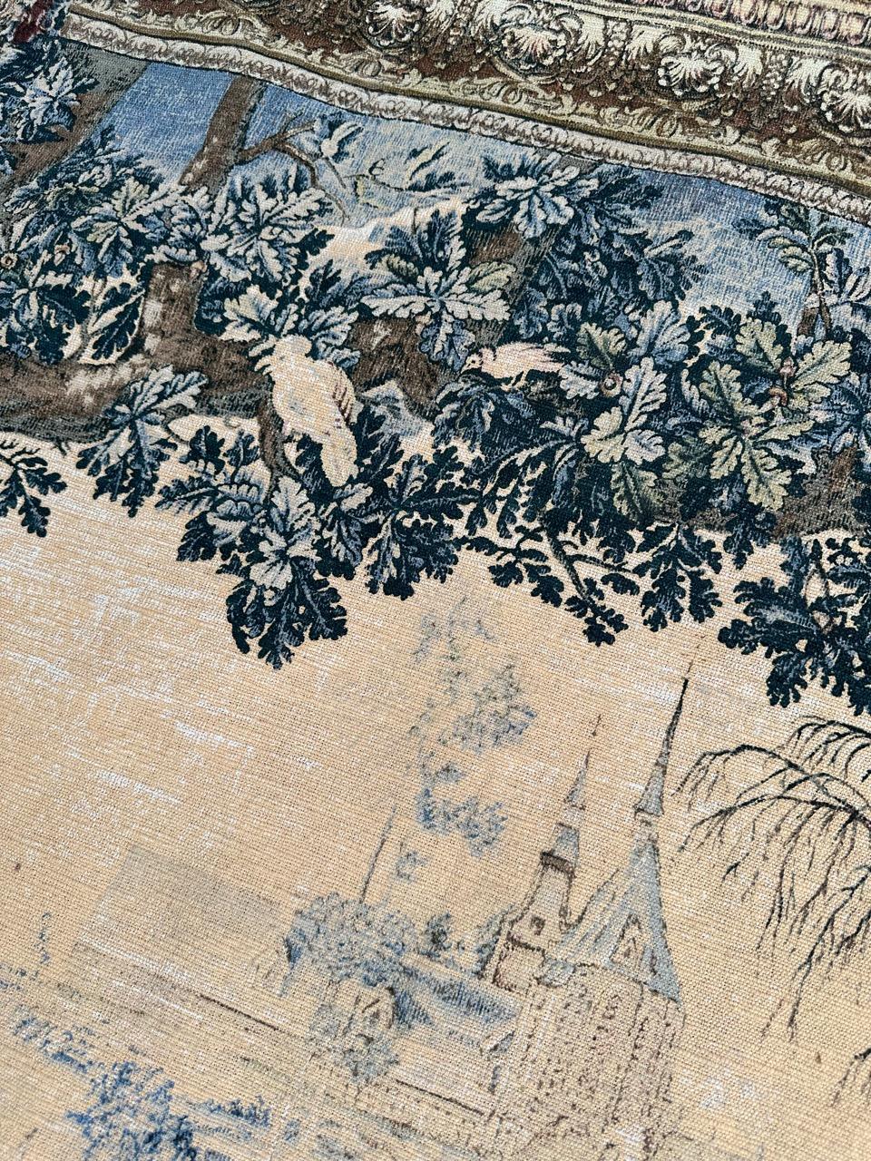 Bonito tapiz francés vintage estilo Aubusson estampado a mano diseño medieval en venta 2
