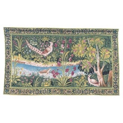 Grazioso arazzo vintage francese in stile Aubusson stampato a mano, disegno medievale