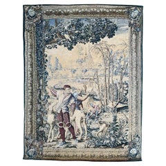 Grazioso arazzo francese vintage in stile Aubusson stampato a mano con disegno medievale