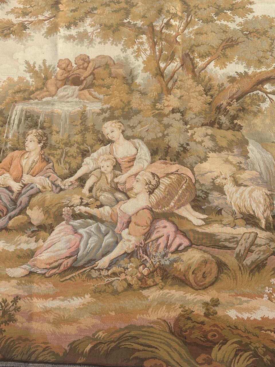 Pretty Vintage Französischer Jacquard-Wandteppich im Aubusson-Stil (Maschinell gefertigt) im Angebot