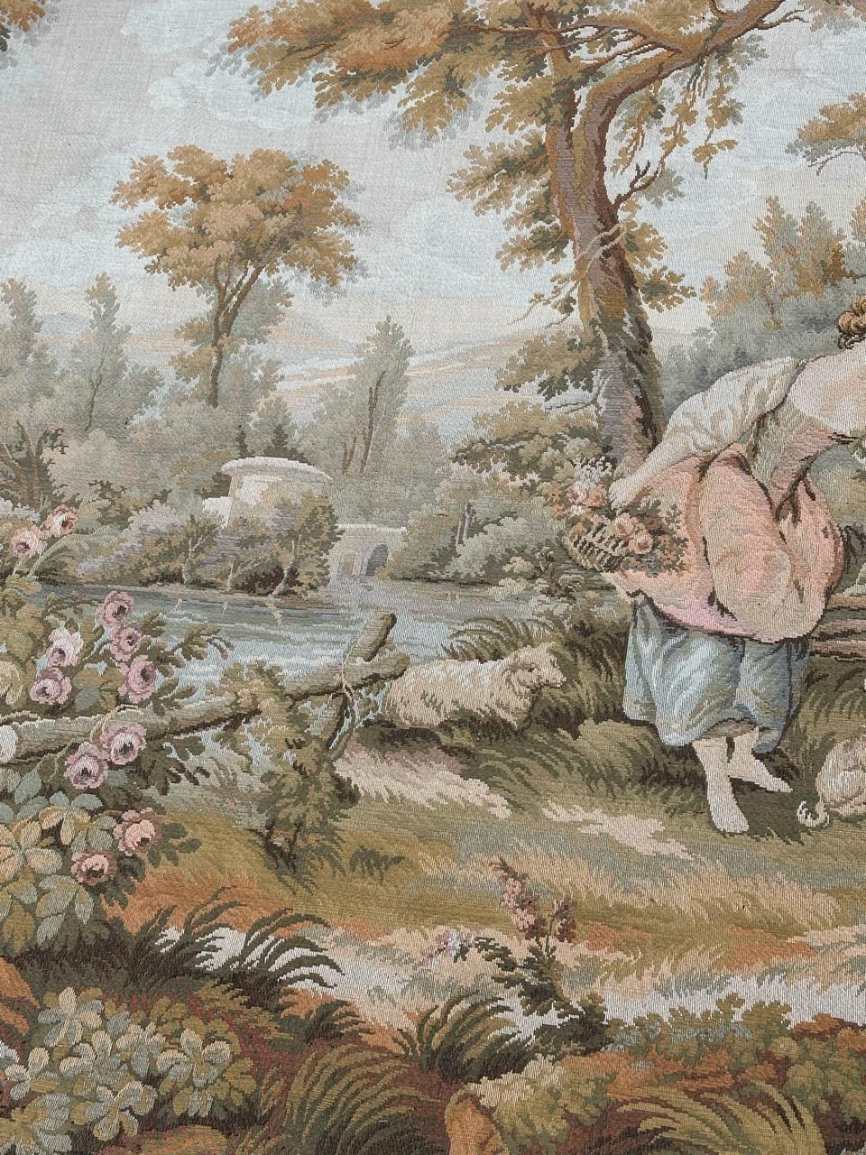 Schöner französischer Jacquard-Wandteppich im Aubusson-Stil, Vintage (Maschinell gefertigt) im Angebot
