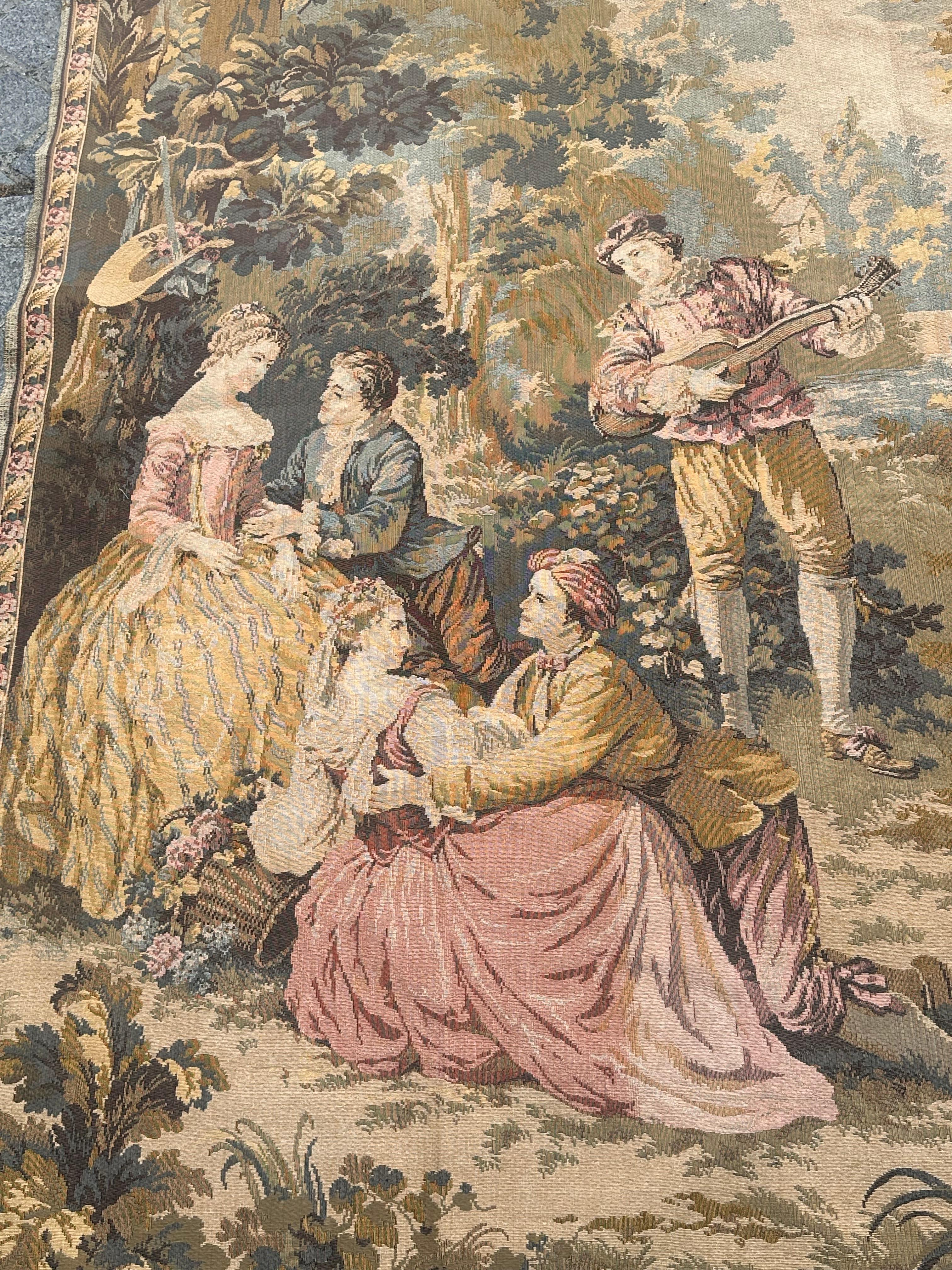 Schöner französischer Jacquard-Wandteppich im Aubusson-Stil, Vintage (Maschinell gefertigt) im Angebot