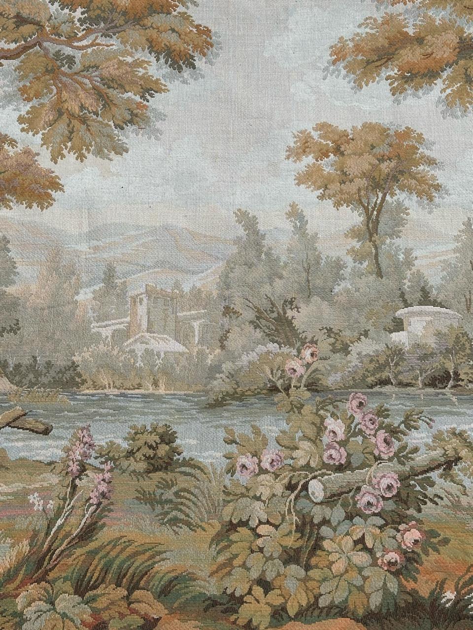 Schöner französischer Jacquard-Wandteppich im Aubusson-Stil, Vintage im Zustand „Gut“ im Angebot in Saint Ouen, FR