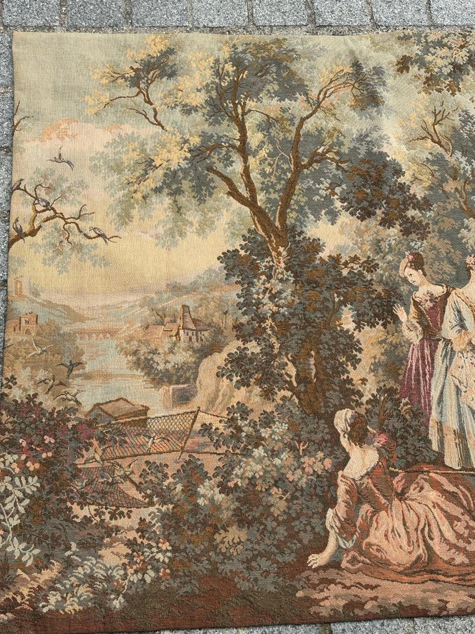 Grazioso arazzo jacquard francese d'epoca in stile Aubusson In condizioni buone in vendita a Saint Ouen, FR