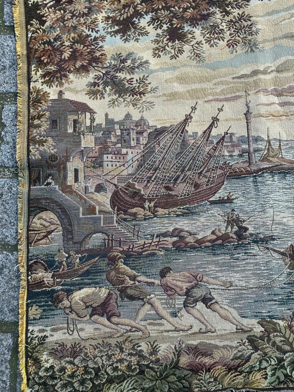 Schöner französischer Jacquard-Wandteppich im Aubusson-Stil, Vintage (Wolle) im Angebot