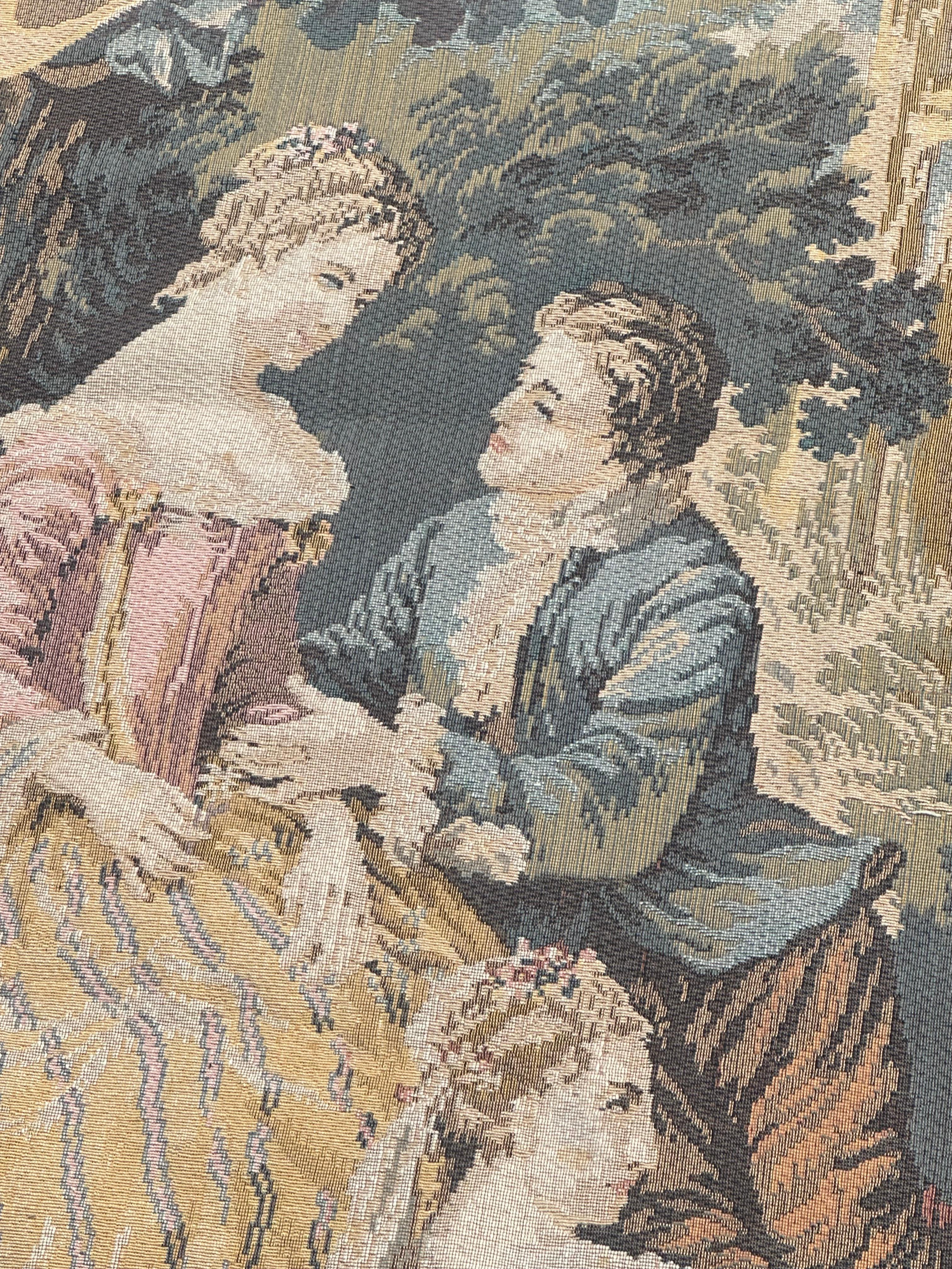 Schöner französischer Jacquard-Wandteppich im Aubusson-Stil, Vintage (Wolle) im Angebot