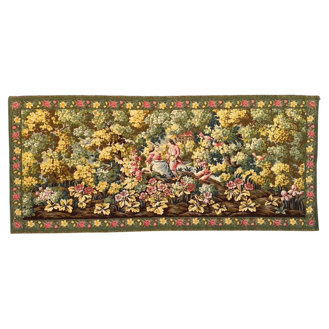 Bonito Tapiz de Jacquard estilo Aubusson francés vintage