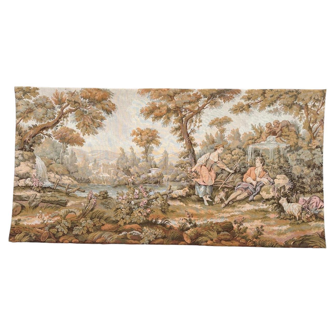 Bonito tapiz jacquard francés vintage de estilo Aubusson