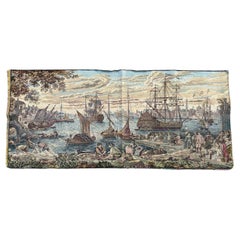 Bonito tapiz jacquard francés vintage de estilo Aubusson