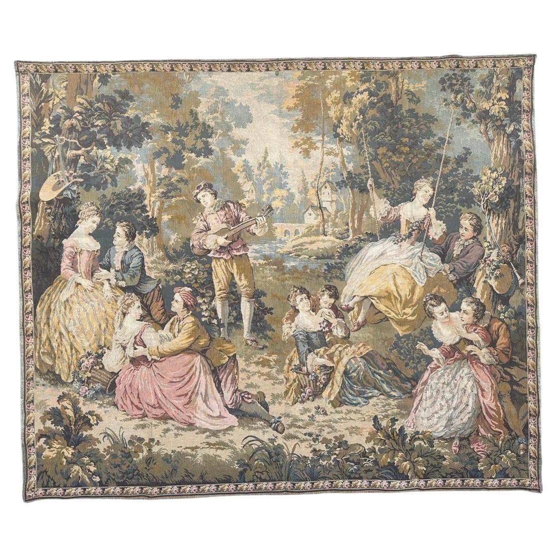 Schöner französischer Jacquard-Wandteppich im Aubusson-Stil, Vintage im Angebot