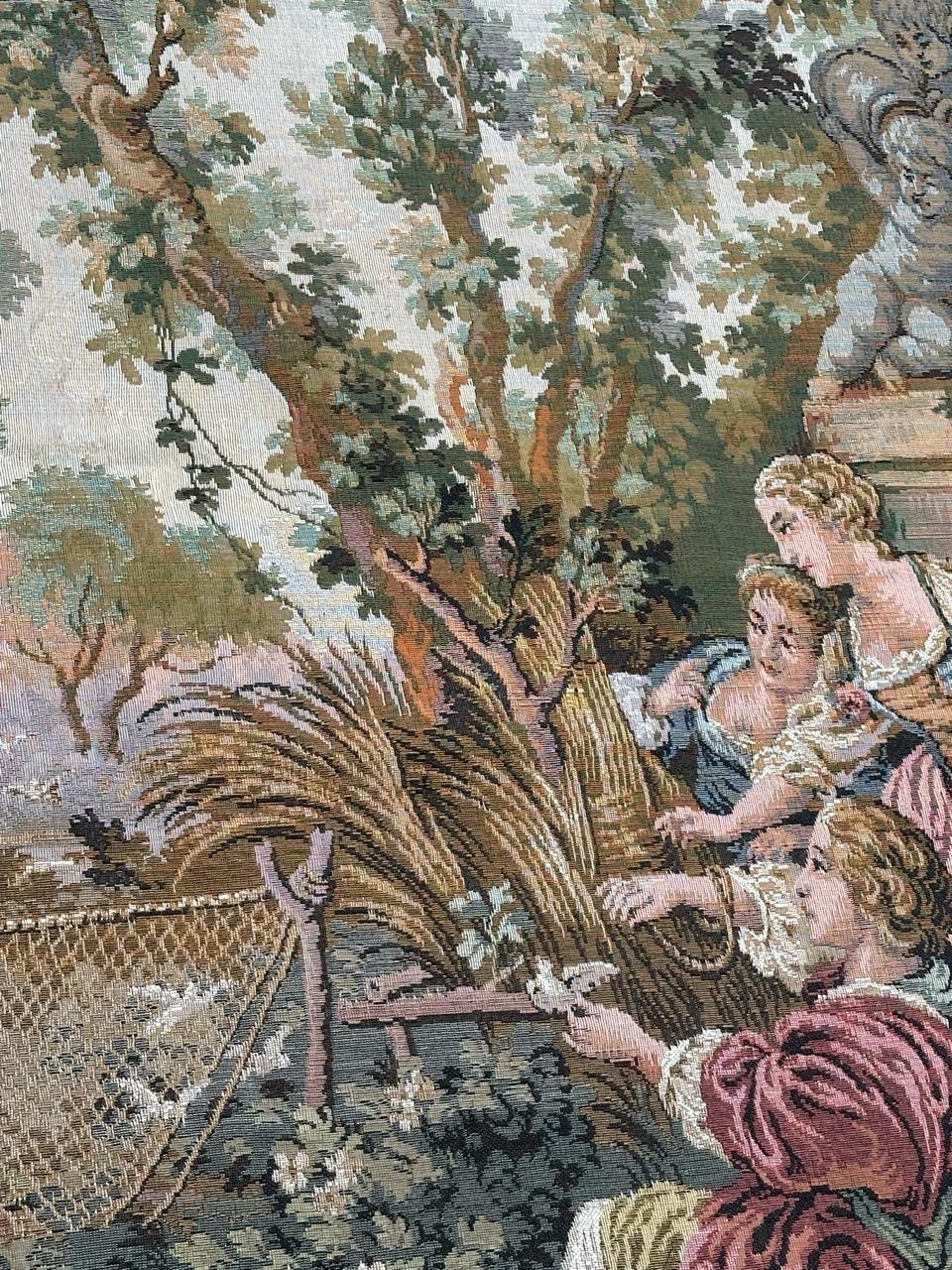 Grazioso arazzo jacquard francese d'epoca in stile Aubusson  