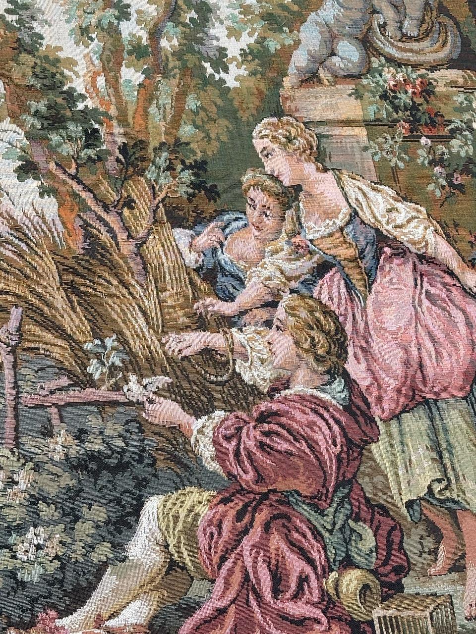 Grazioso arazzo jacquard francese d'epoca in stile Aubusson  