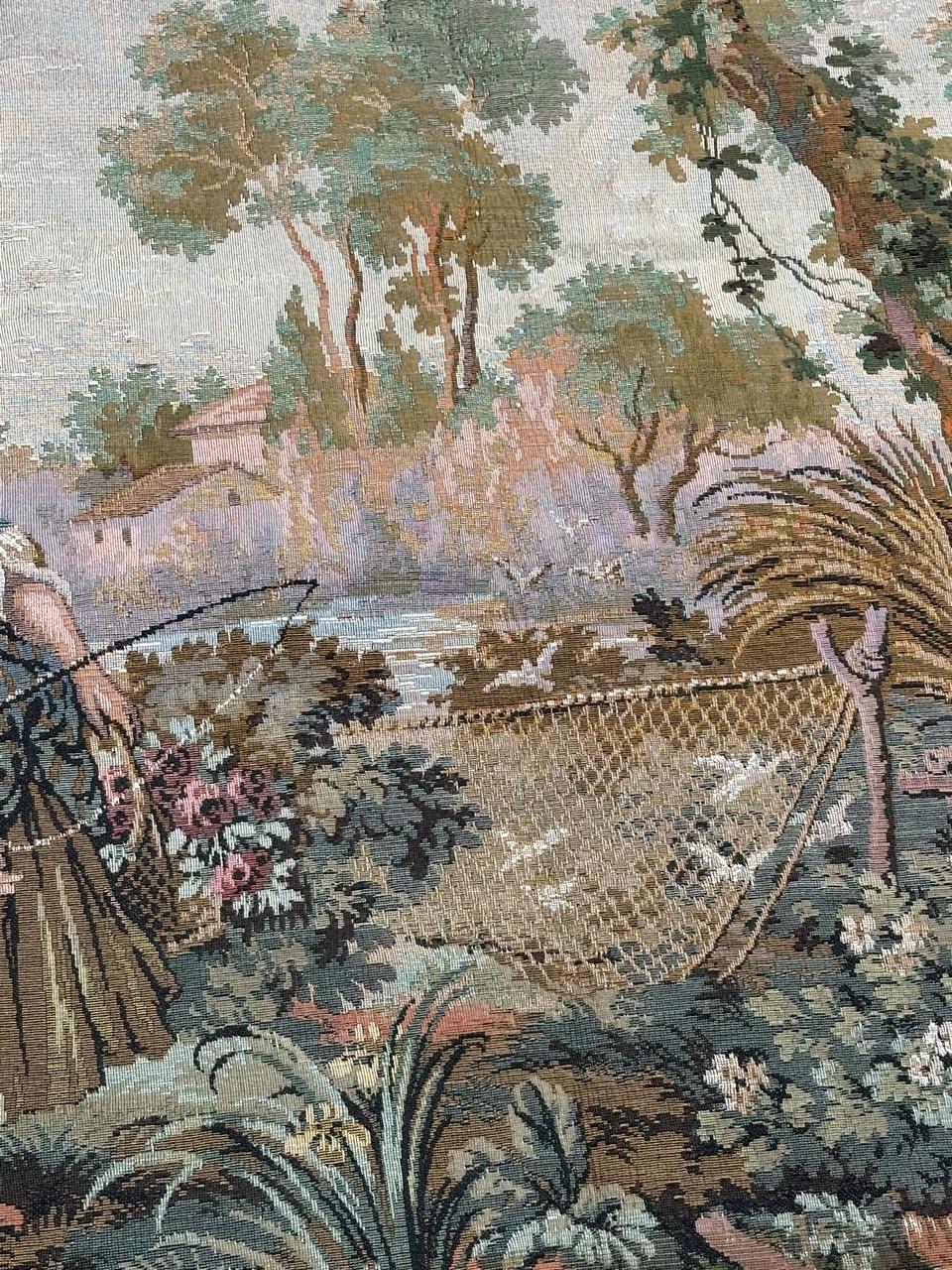 Grazioso arazzo jacquard francese d'epoca in stile Aubusson  