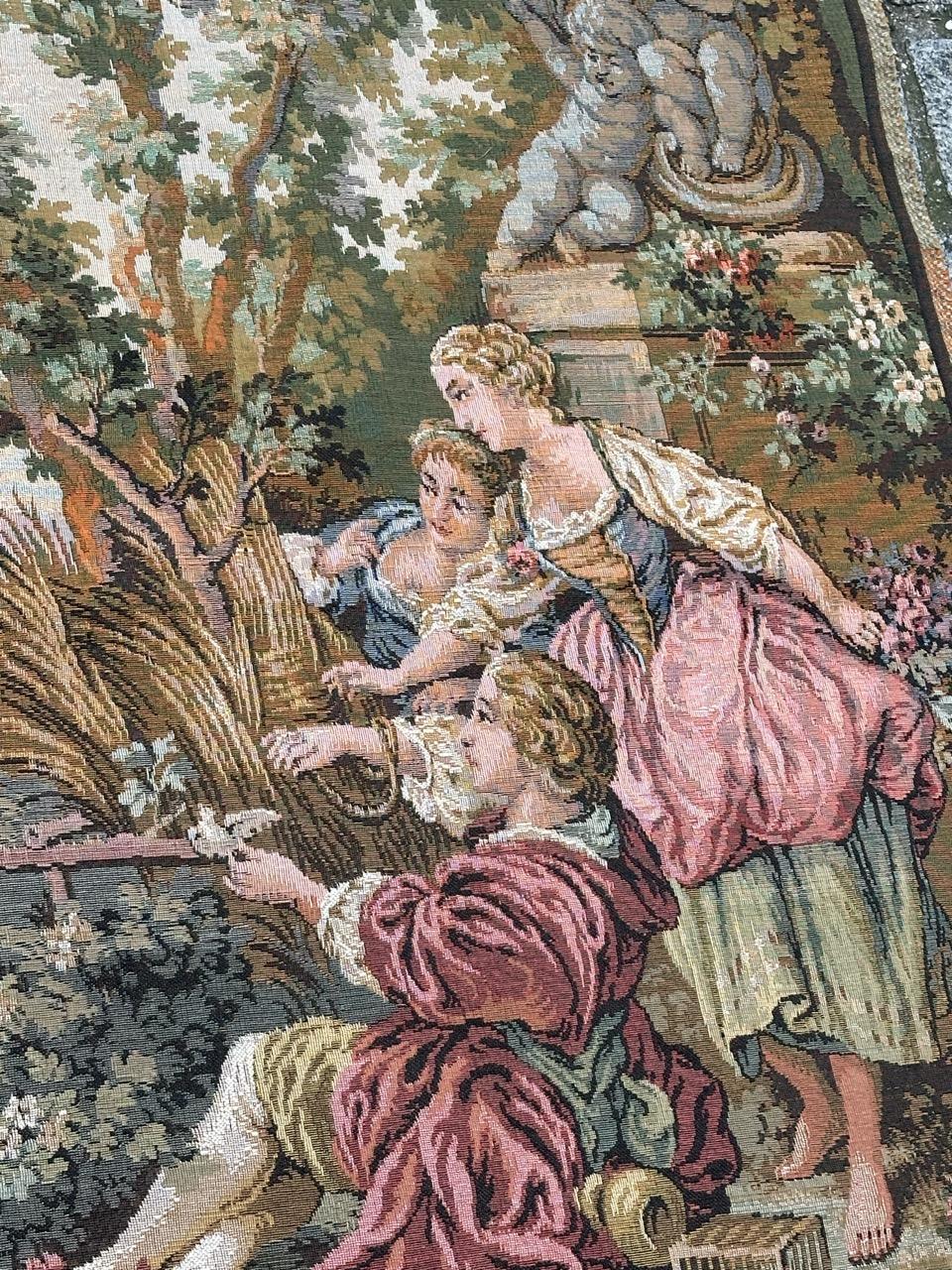 Grazioso arazzo jacquard francese d'epoca in stile Aubusson  