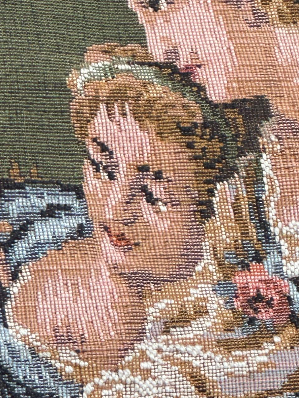 Grazioso arazzo jacquard francese d'epoca in stile Aubusson  
