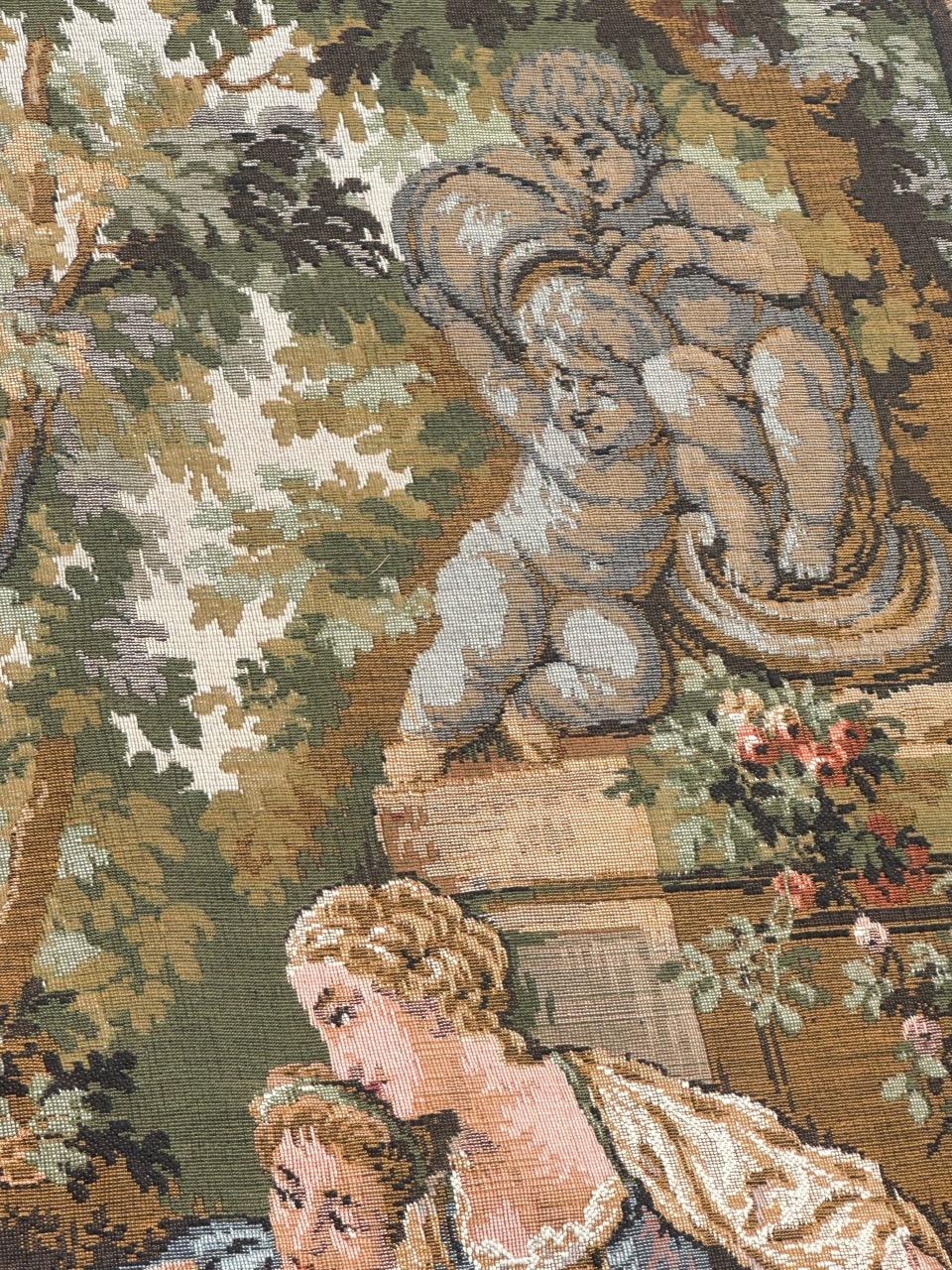Grazioso arazzo jacquard francese d'epoca in stile Aubusson  