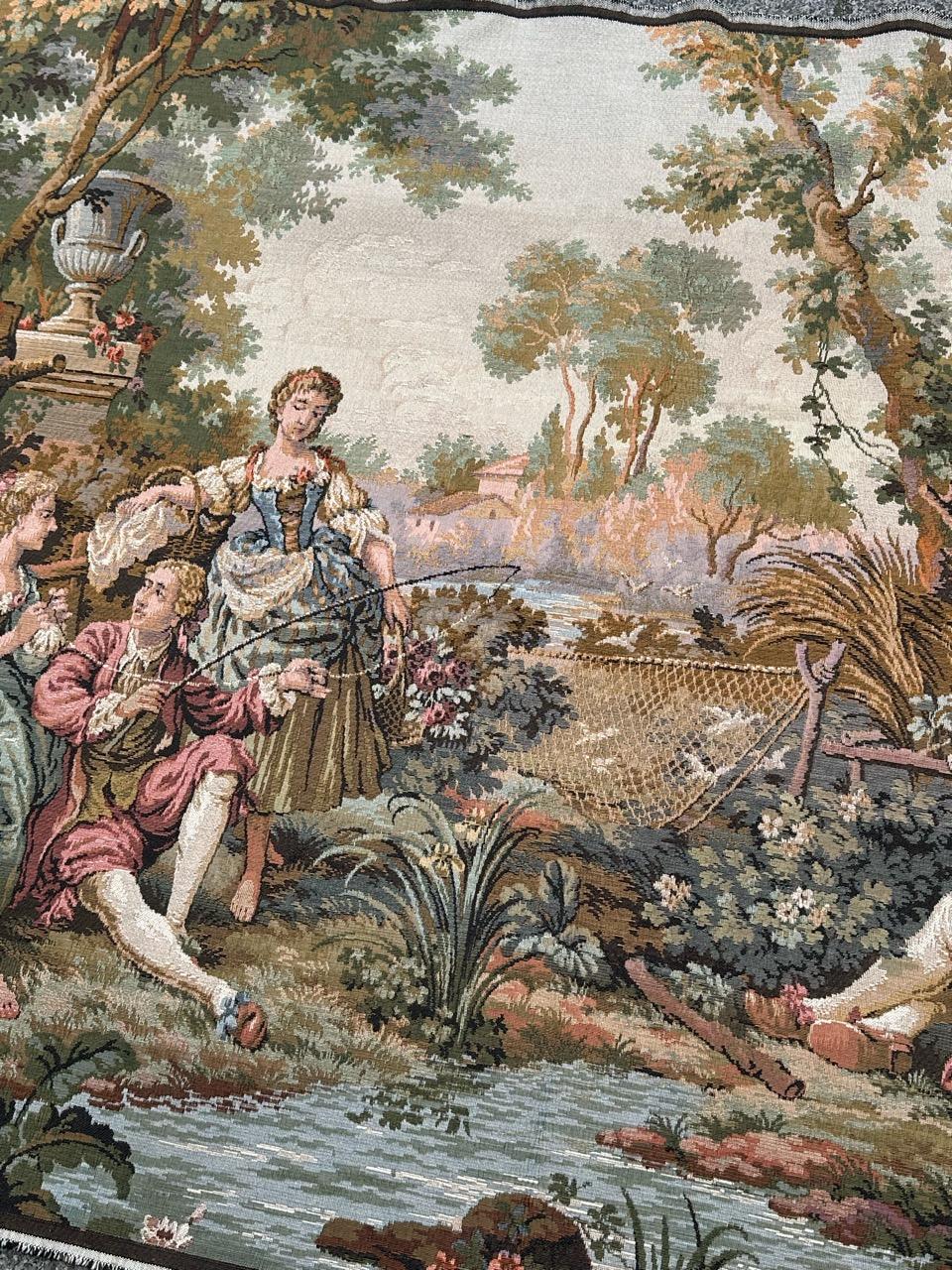 Francese Grazioso arazzo jacquard francese d'epoca in stile Aubusson  