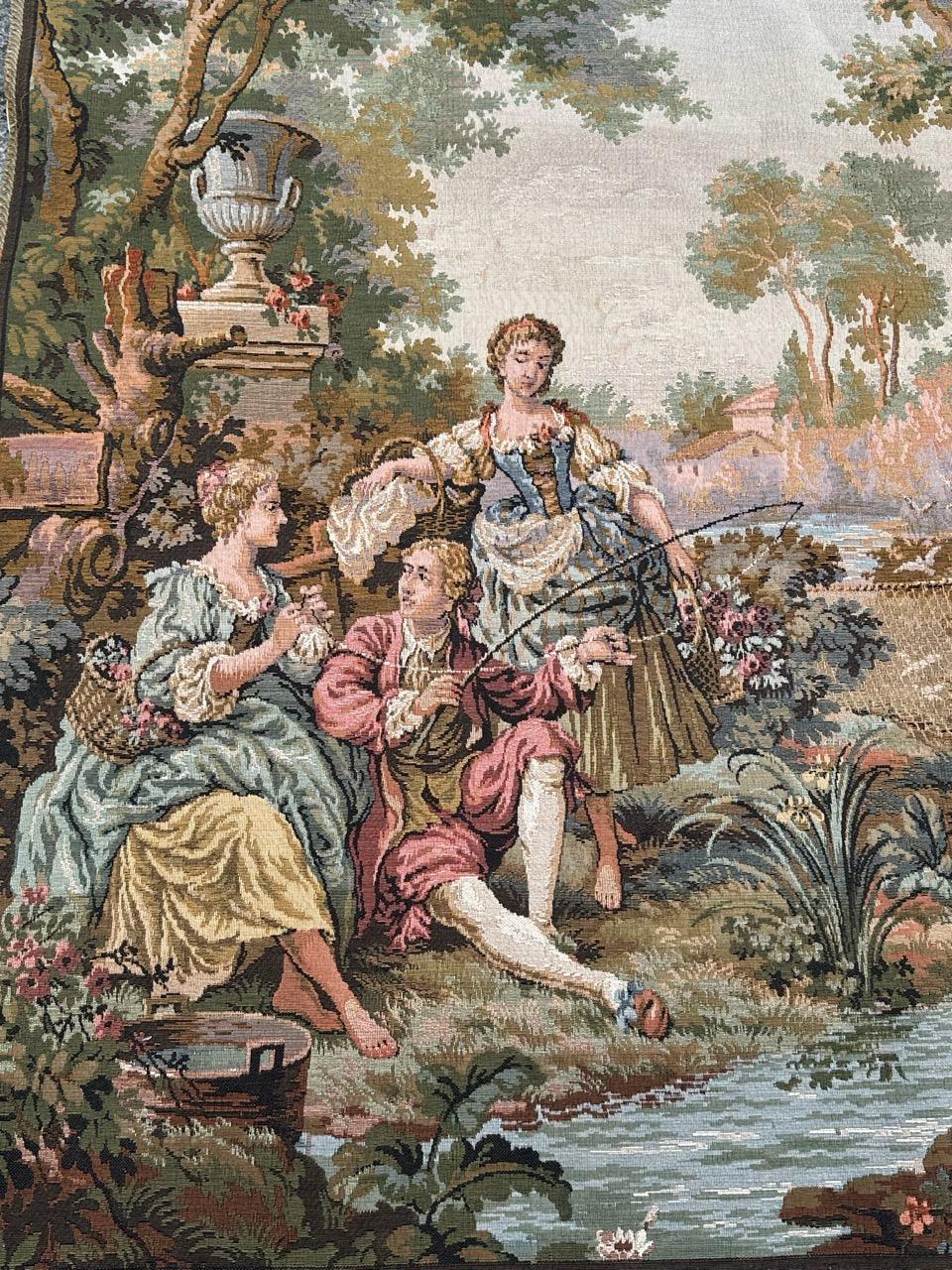 Fatto a macchina Grazioso arazzo jacquard francese d'epoca in stile Aubusson  
