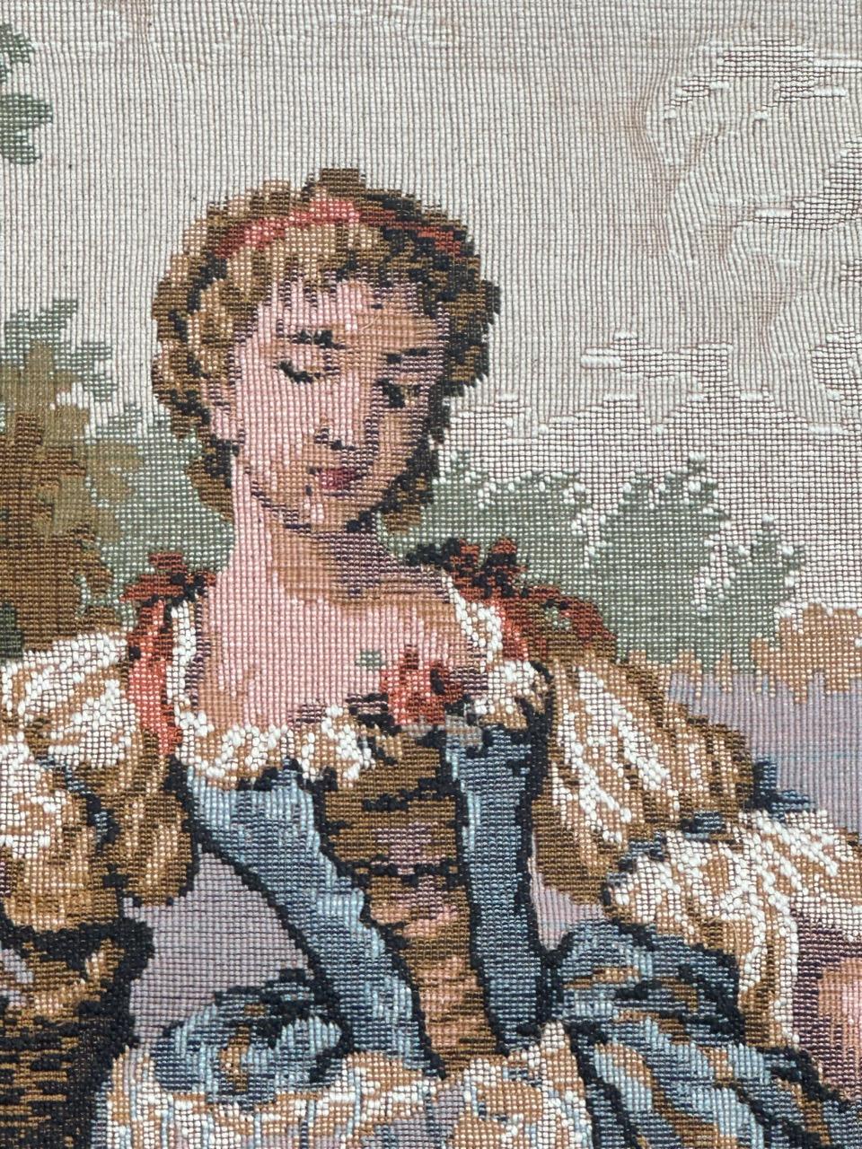Grazioso arazzo jacquard francese d'epoca in stile Aubusson  