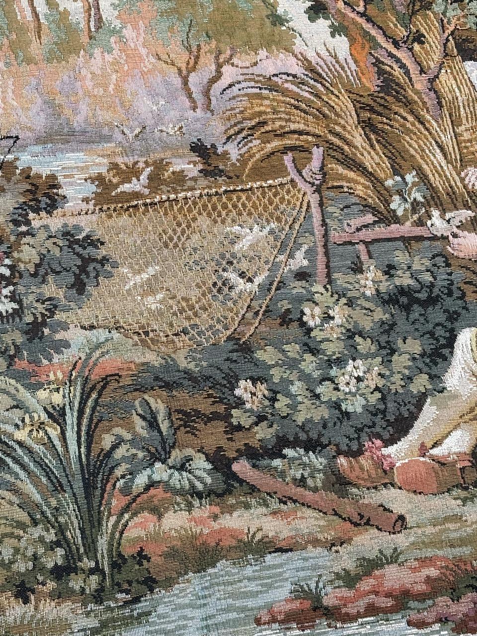 Grazioso arazzo jacquard francese d'epoca in stile Aubusson  
