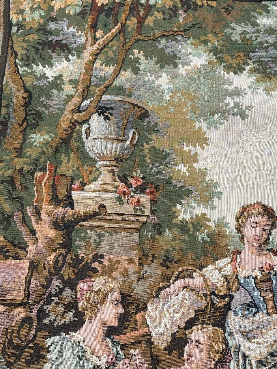 Grazioso arazzo jacquard francese d'epoca in stile Aubusson  