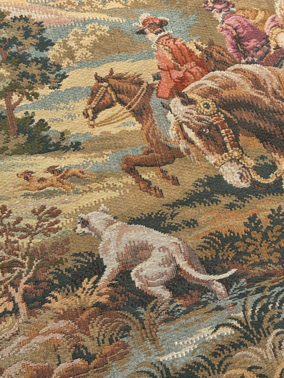 Schöner französischer Jacquard-Wandteppich im Aubusson-Stil im Aubusson-Stil „Hunting with hounds“ im Angebot 3