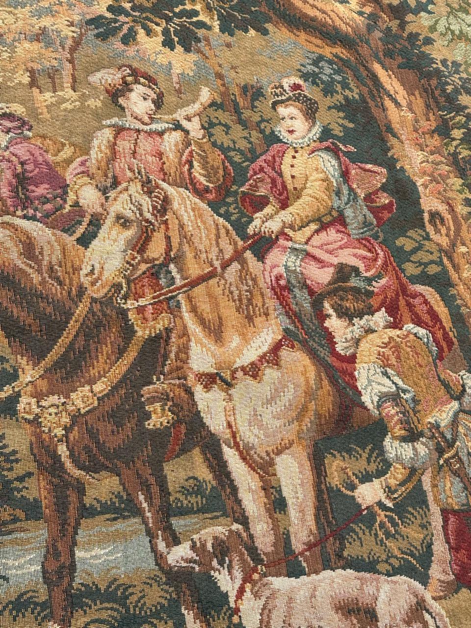 Schöner französischer Jacquard-Wandteppich im Aubusson-Stil im Aubusson-Stil „Hunting with hounds“ im Angebot 4