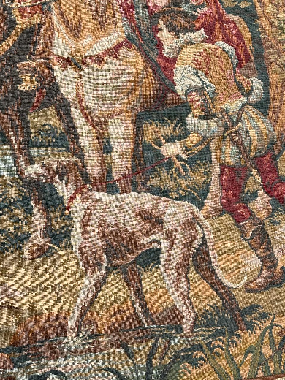 Schöner französischer Jacquard-Wandteppich im Aubusson-Stil im Aubusson-Stil „Hunting with hounds“ im Angebot 5