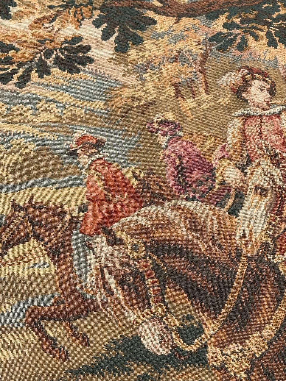 Schöner französischer Jacquard-Wandteppich im Aubusson-Stil im Aubusson-Stil „Hunting with hounds“ im Angebot 8