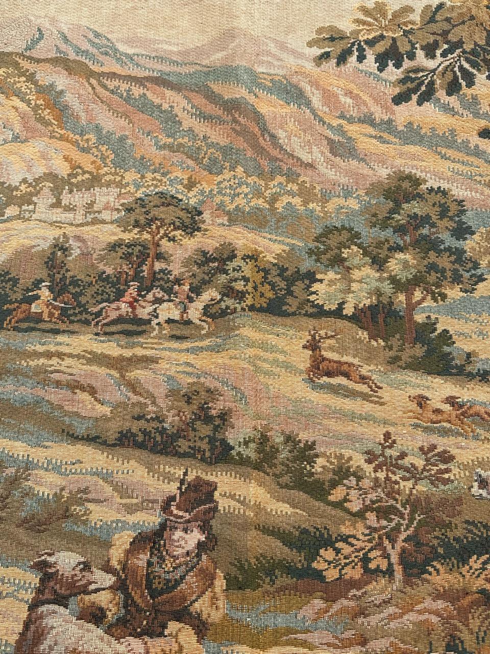 Schöner französischer Jacquard-Wandteppich im Aubusson-Stil im Aubusson-Stil „Hunting with hounds“ im Angebot 9