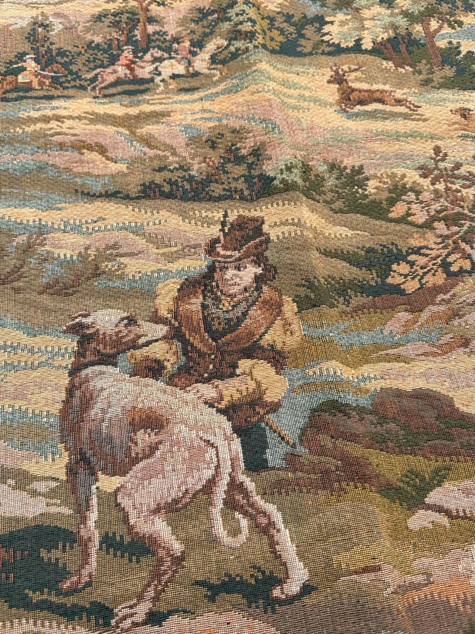 Schöner französischer Jacquard-Wandteppich im Aubusson-Stil im Aubusson-Stil „Hunting with hounds“ im Angebot 10