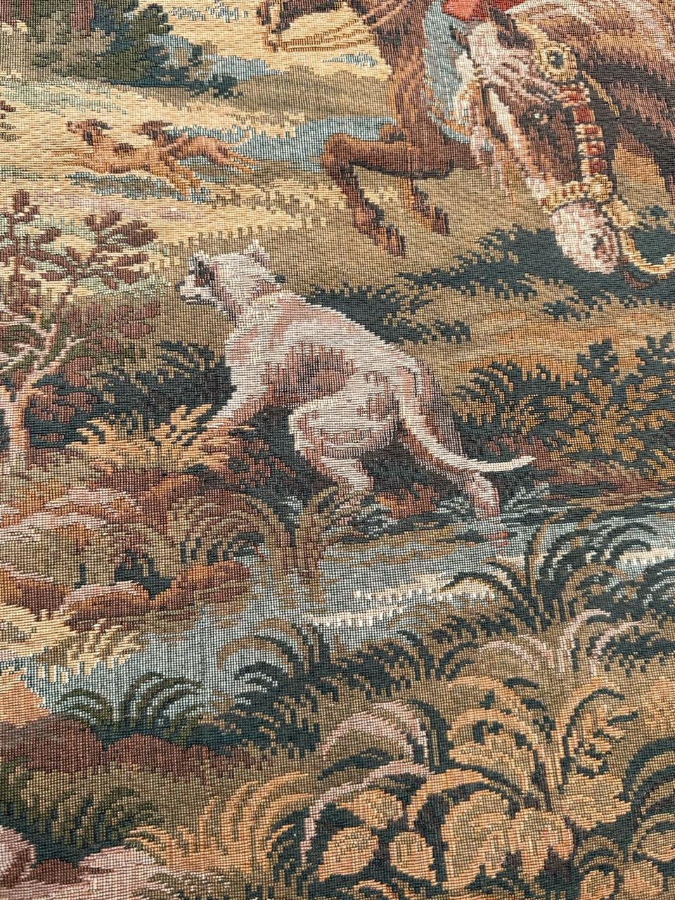 Schöner französischer Jacquard-Wandteppich im Aubusson-Stil im Aubusson-Stil „Hunting with hounds“ im Angebot 11