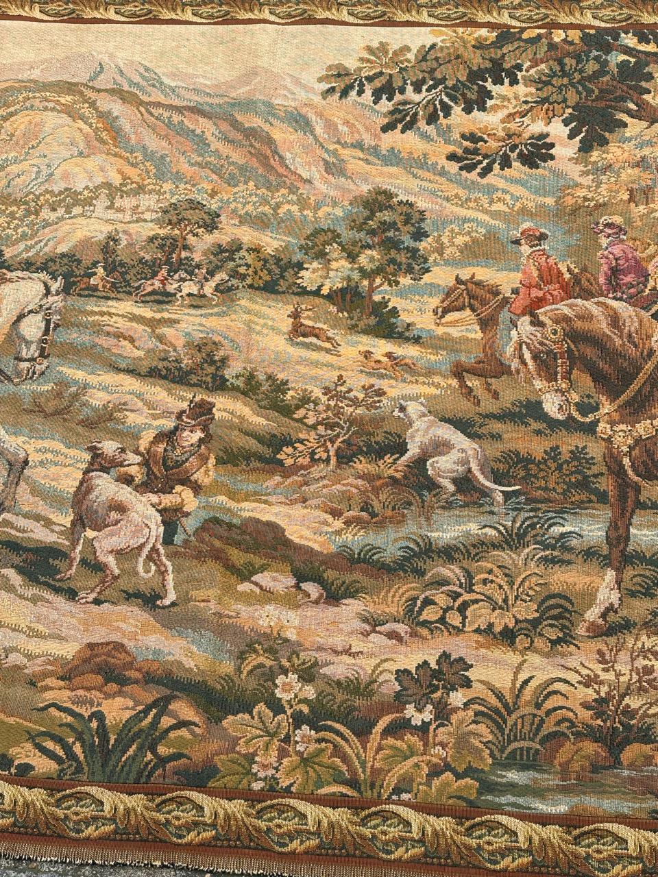 Schöner französischer Jacquard-Wandteppich im Aubusson-Stil im Aubusson-Stil „Hunting with hounds“ (Französisch) im Angebot