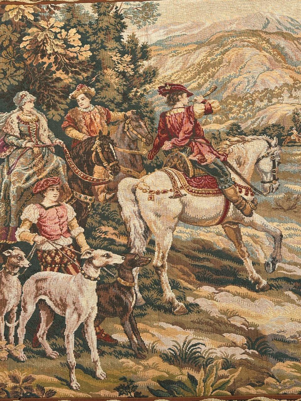 Schöner französischer Jacquard-Wandteppich im Aubusson-Stil im Aubusson-Stil „Hunting with hounds“ im Zustand „Gut“ im Angebot in Saint Ouen, FR