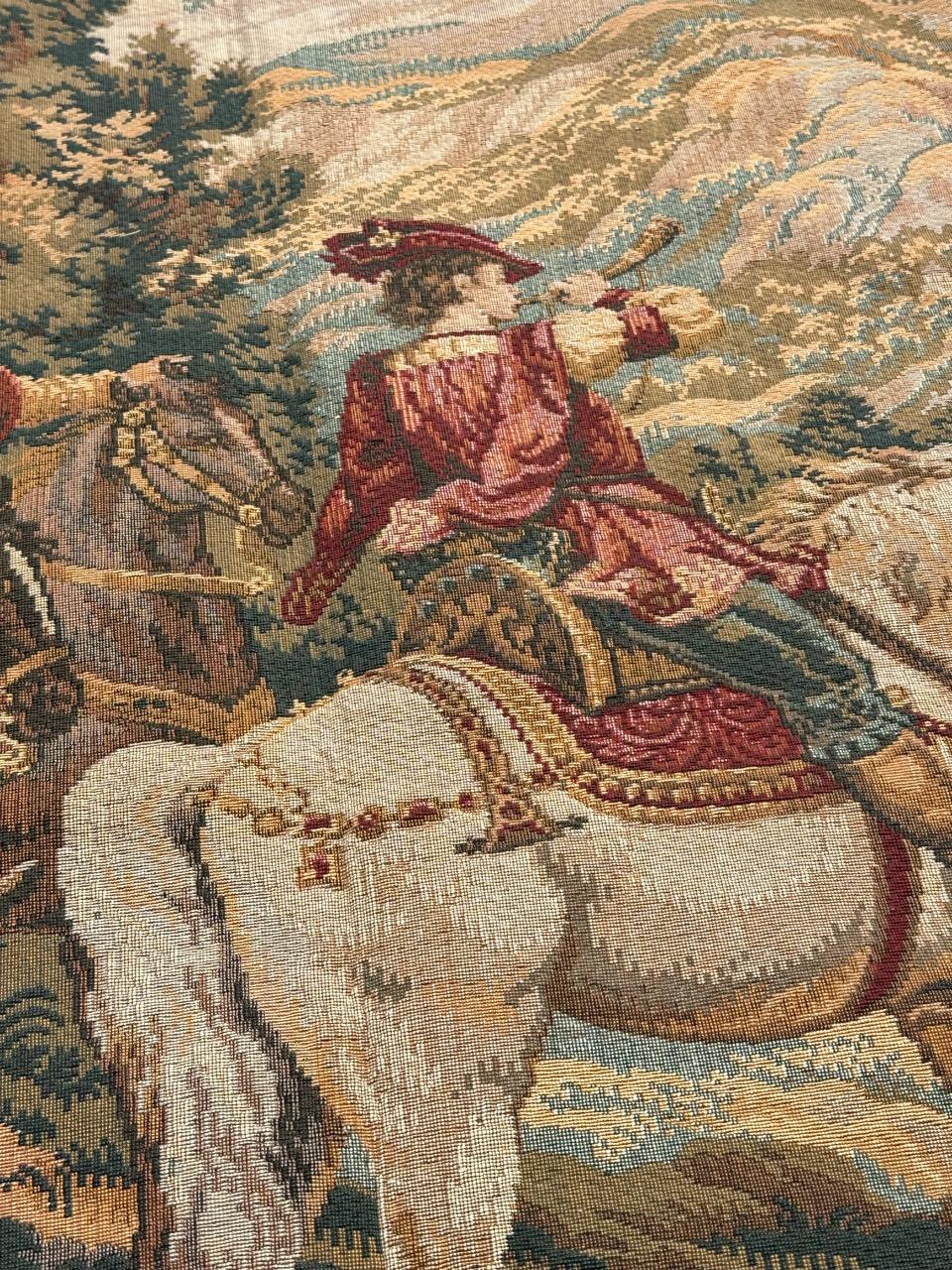 Schöner französischer Jacquard-Wandteppich im Aubusson-Stil im Aubusson-Stil „Hunting with hounds“ im Angebot 1
